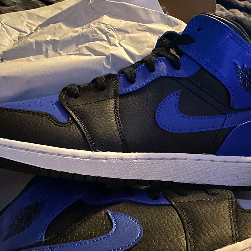 Nike Air Jordan 1 Mid Black and Blue Sneakers